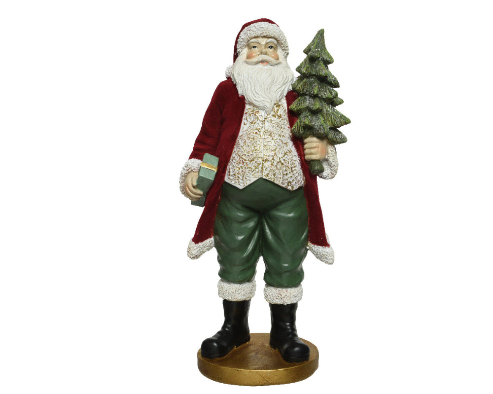 32.5cm Standing Polyresin Santa With Tree