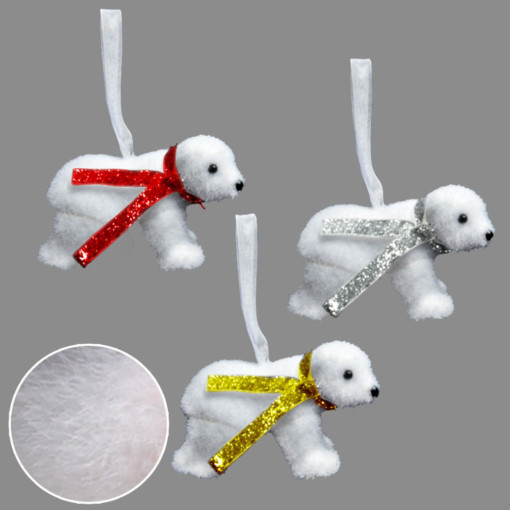 Hanging Flocked Polar Bear