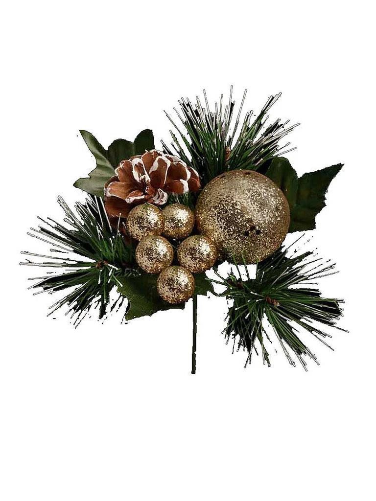 Glitter Ball & Pine-Cone Floristry Pick Champagne