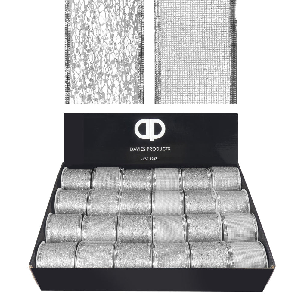 2.7M Natural & Decorational Wired Ribbon Silver