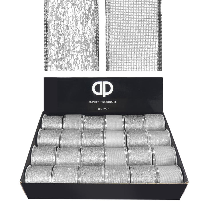 2.7M Natural & Decorational Wired Ribbon Silver