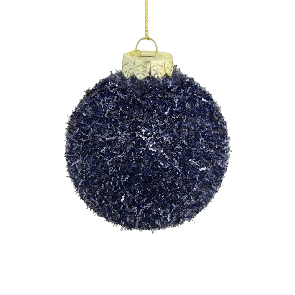 8cm Tinsel Bauble Navy