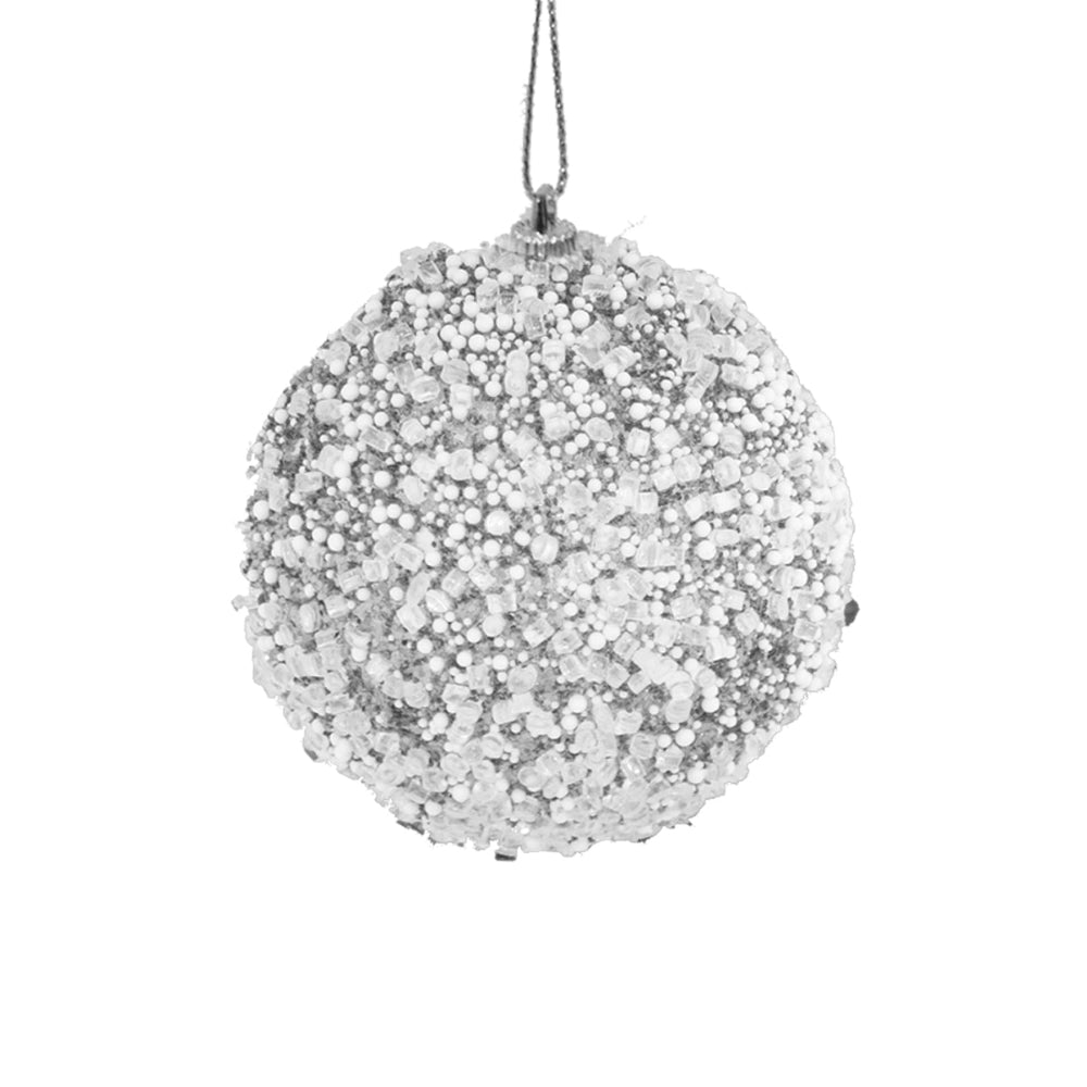 8cm Snow Sparkle Silver Glitter Bauble