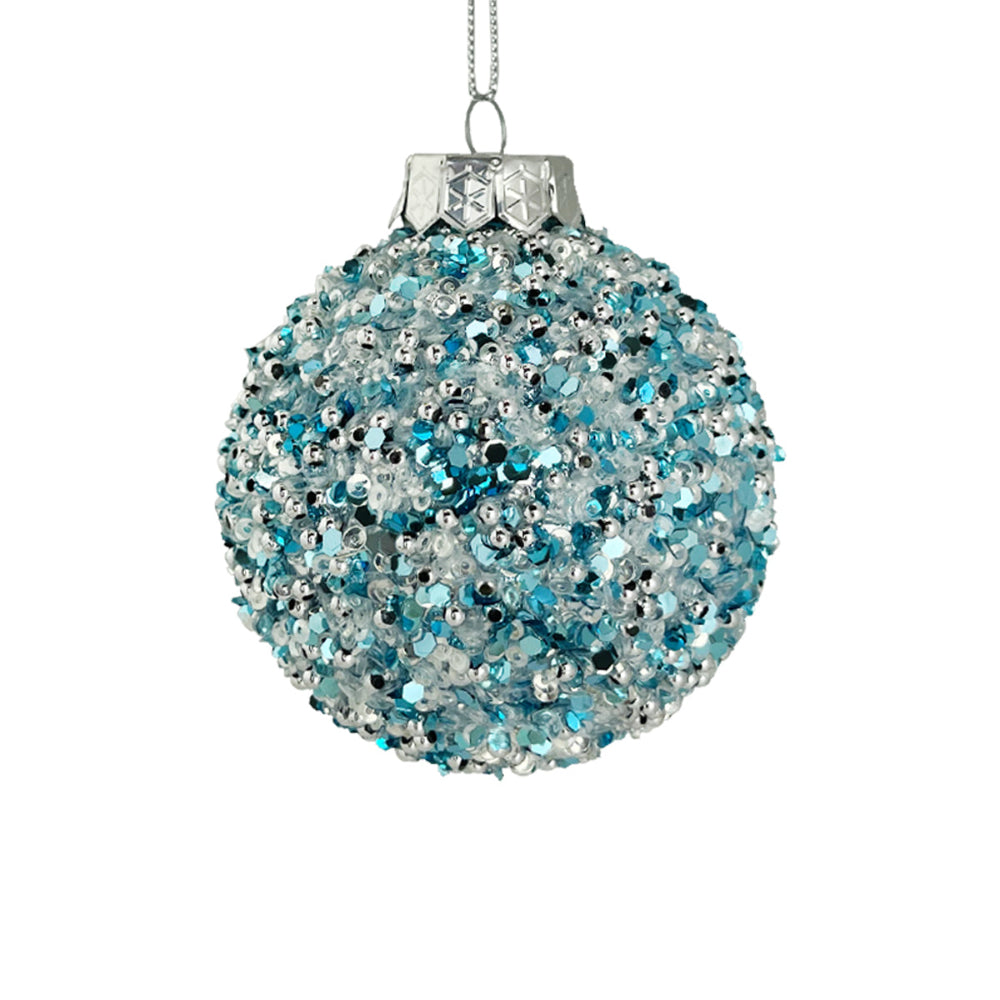 8cm Beaded Bauble - Blue
