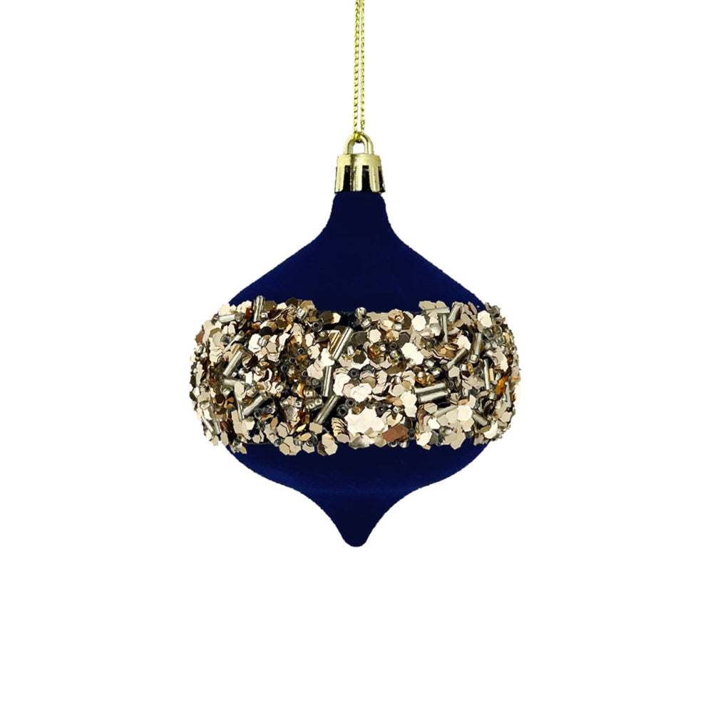 Flock Sequin Onion Bauble Navy
