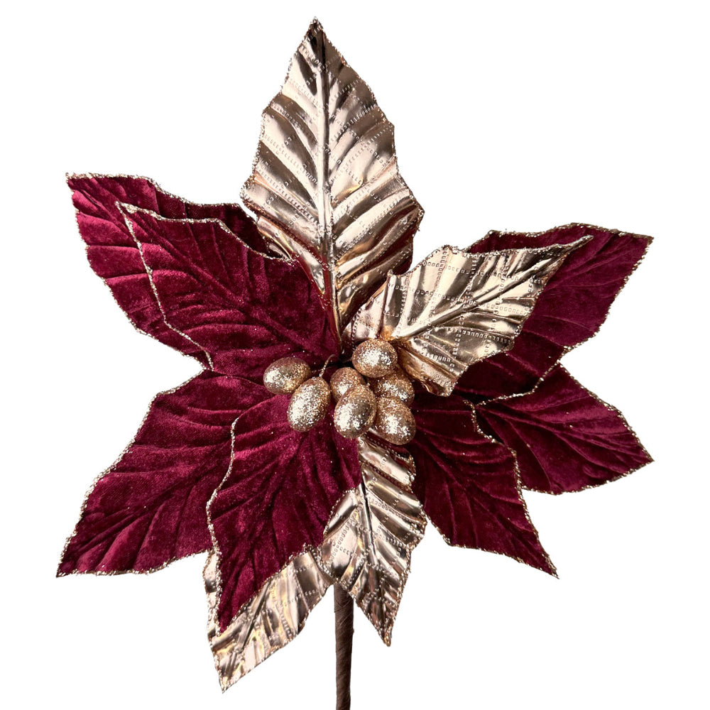 30cm Luxe Poinsettia Pick Red & Gold