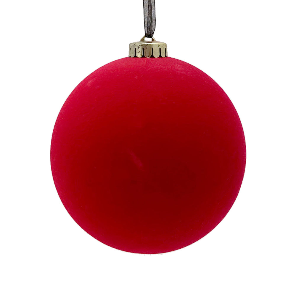 12cm Plain Flocked Bauble - Red