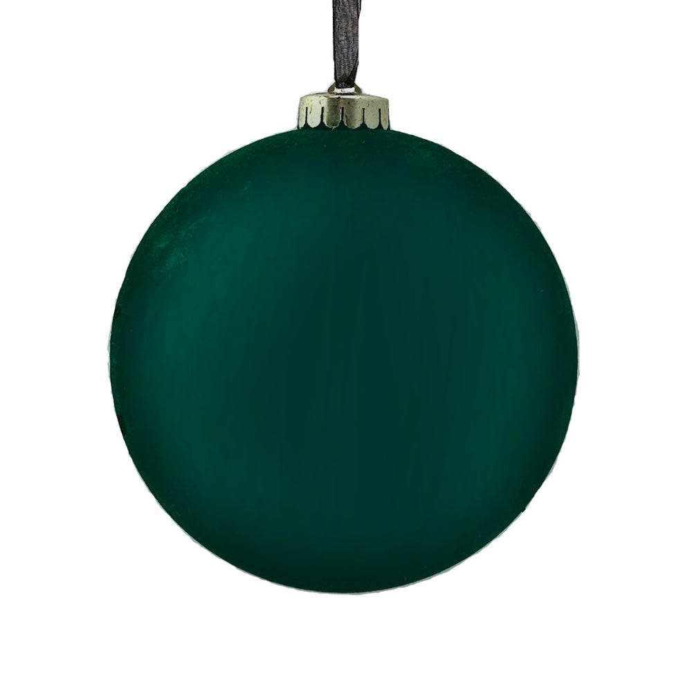 12cm Plain Flocked Bauble Dark Green