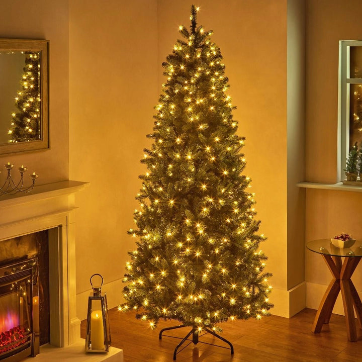 7.5ft Newberry Spruce Slim Pre-Lit Christmas Tree with 450 Warm White LEDs