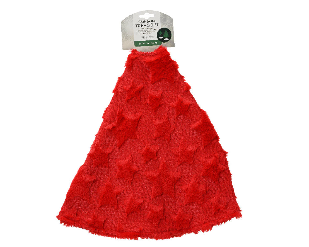 Tree Skirt Polyester 3D Star Red