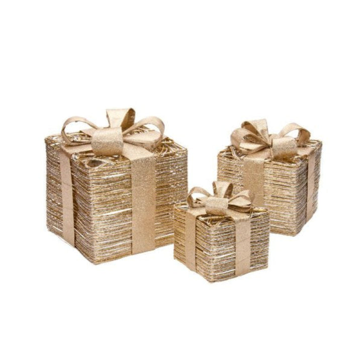 Champagne Braid Faux Gift Boxes - Set of 3