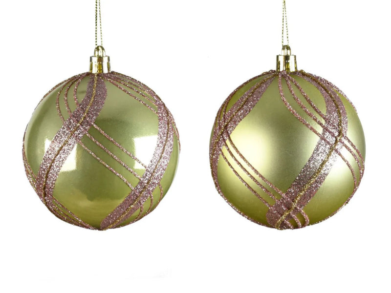 8cm Bauble Pistachio With Glitter
