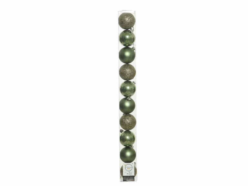 6cm Mixed Shatterproof Baubles - Tube of 10 Moss Green