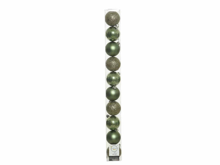 6cm Mixed Shatterproof Baubles - Tube of 10 Moss Green