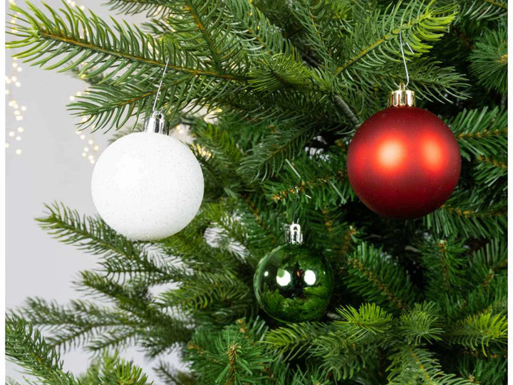 6cm Mixed Shatterproof Baubles - Tube of 10 Green/Red/White Mix