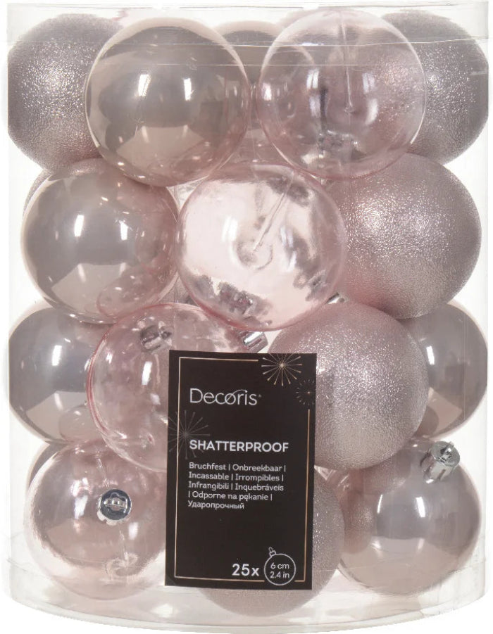 6cm Baubles Shatterproof 25pk Blush Pink