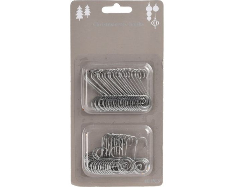 Christmas Tree Hooks Silver 40 Piece
