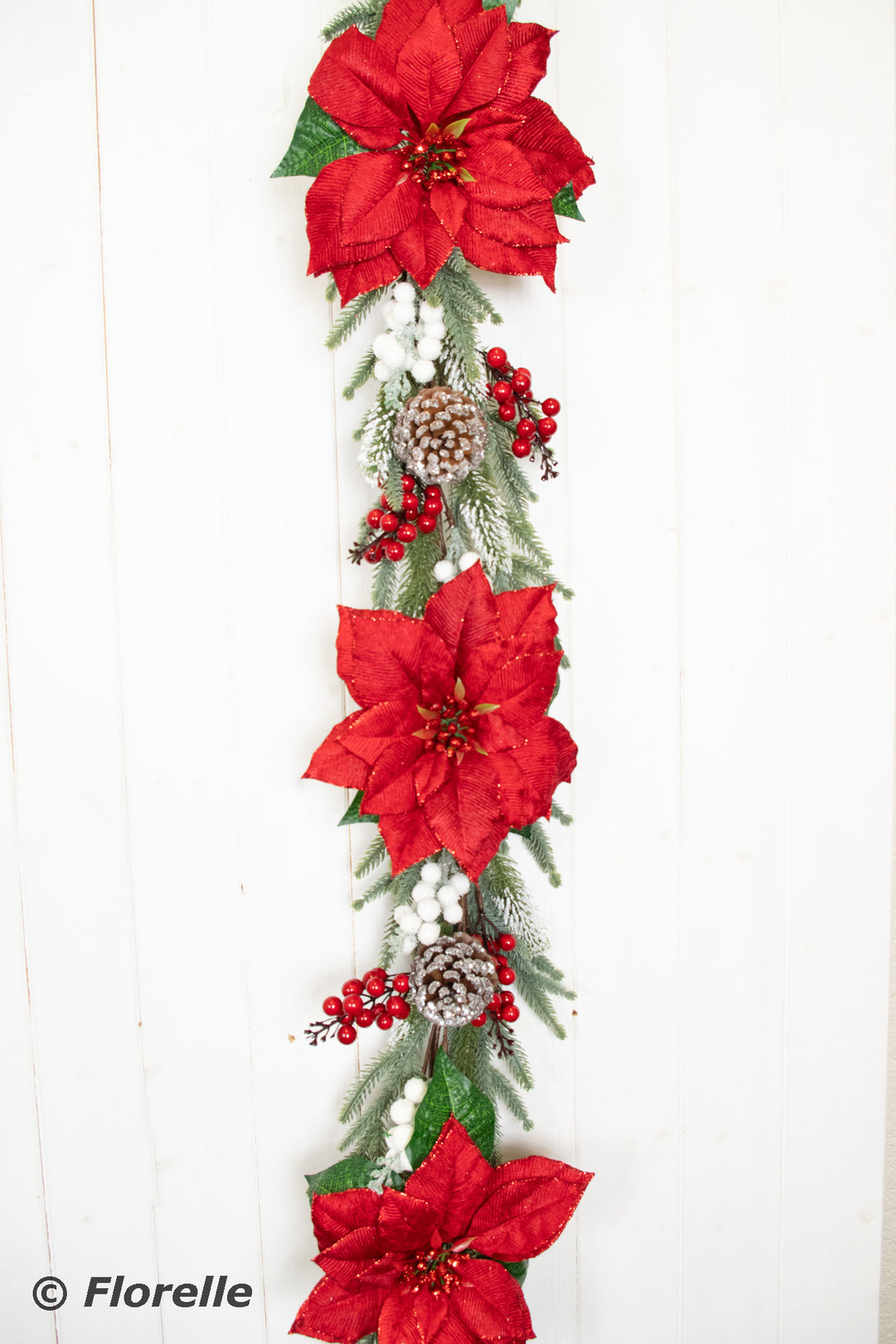 6ft Red Poinsettia & Pine Cone Garland