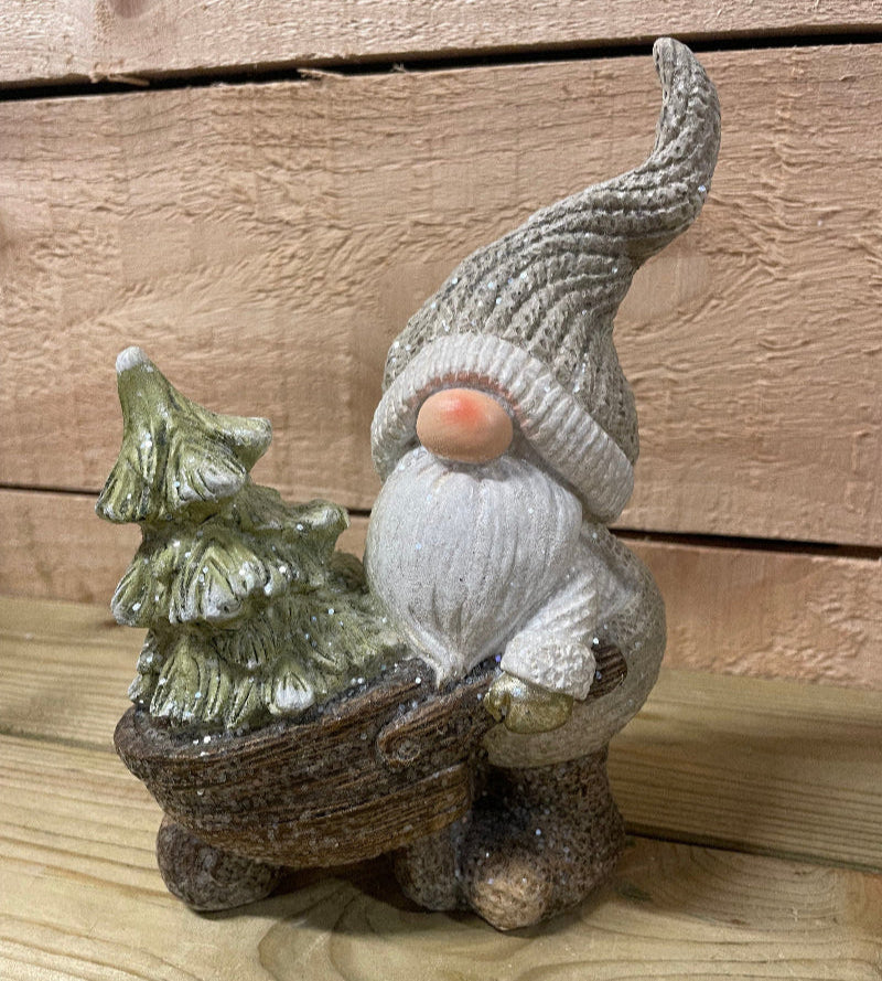 Gnome With Wheelbarrow Grey 18cm