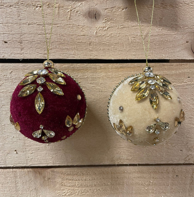8cm Velvet Bauble With Stones