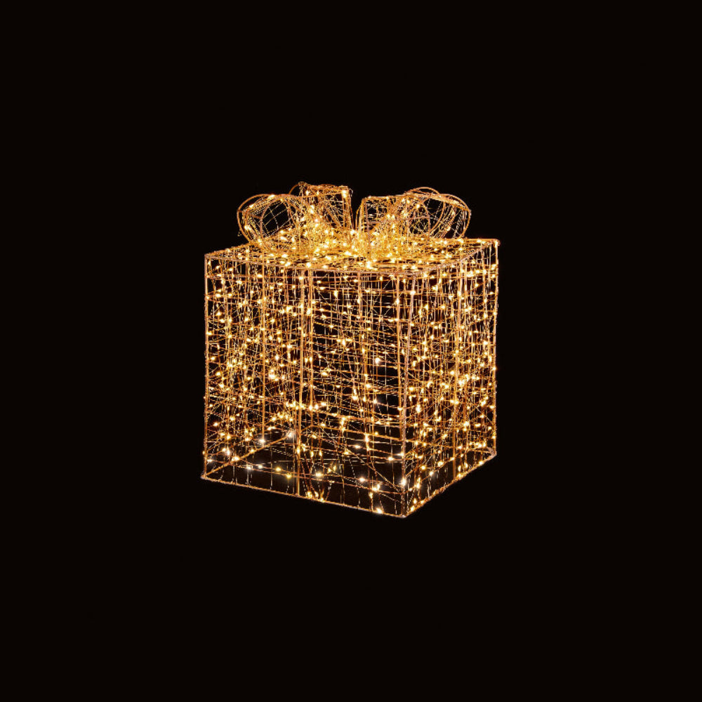 25cm Rose Gold Parcel With 600 Twinkling Warm White LEDs