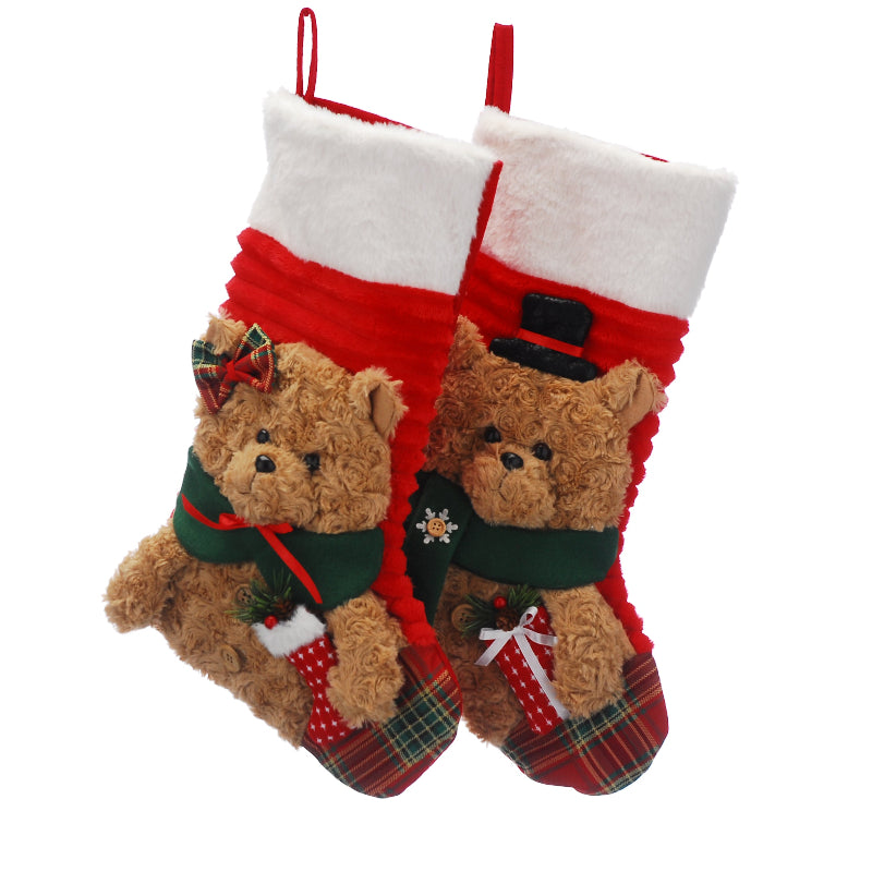 49cm Red Stocking With Plush Brown Teddy
