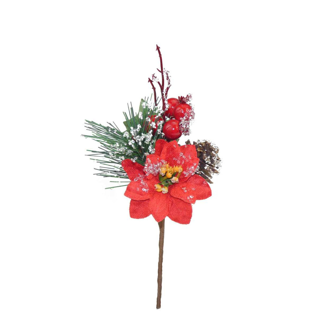 20cm Frosted Red Poinsettia Pick