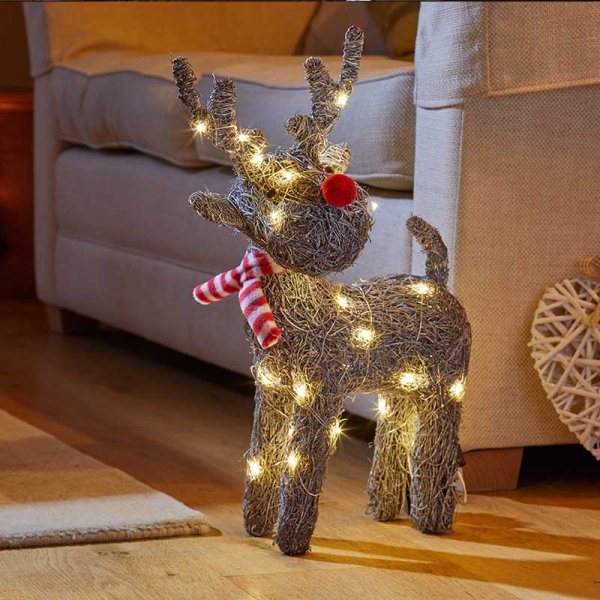 Sparkly Rattan Pre-lit Woven Reindeer