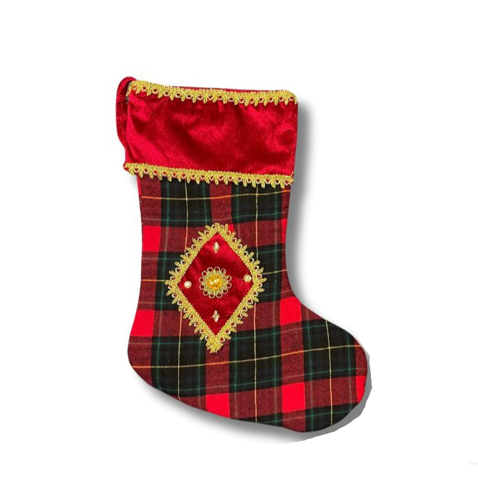 44cm Stocking With Diamond & Check Design