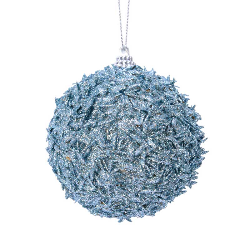 8cm Foam Bauble Glitter Misty Blue