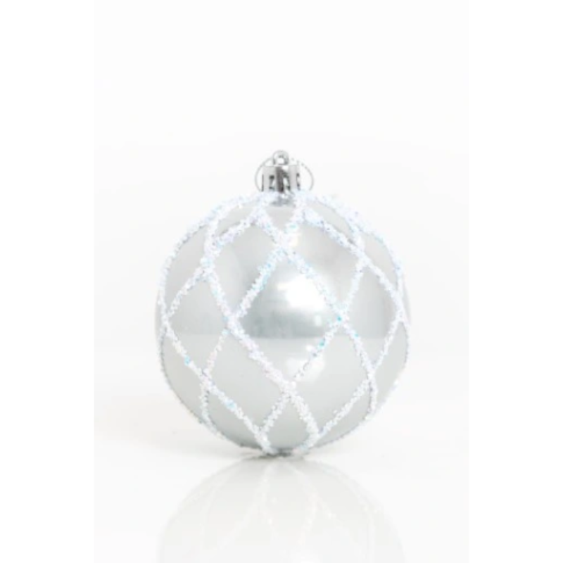 8cm Shatterproof Bauble With White Strip In Misty Blue