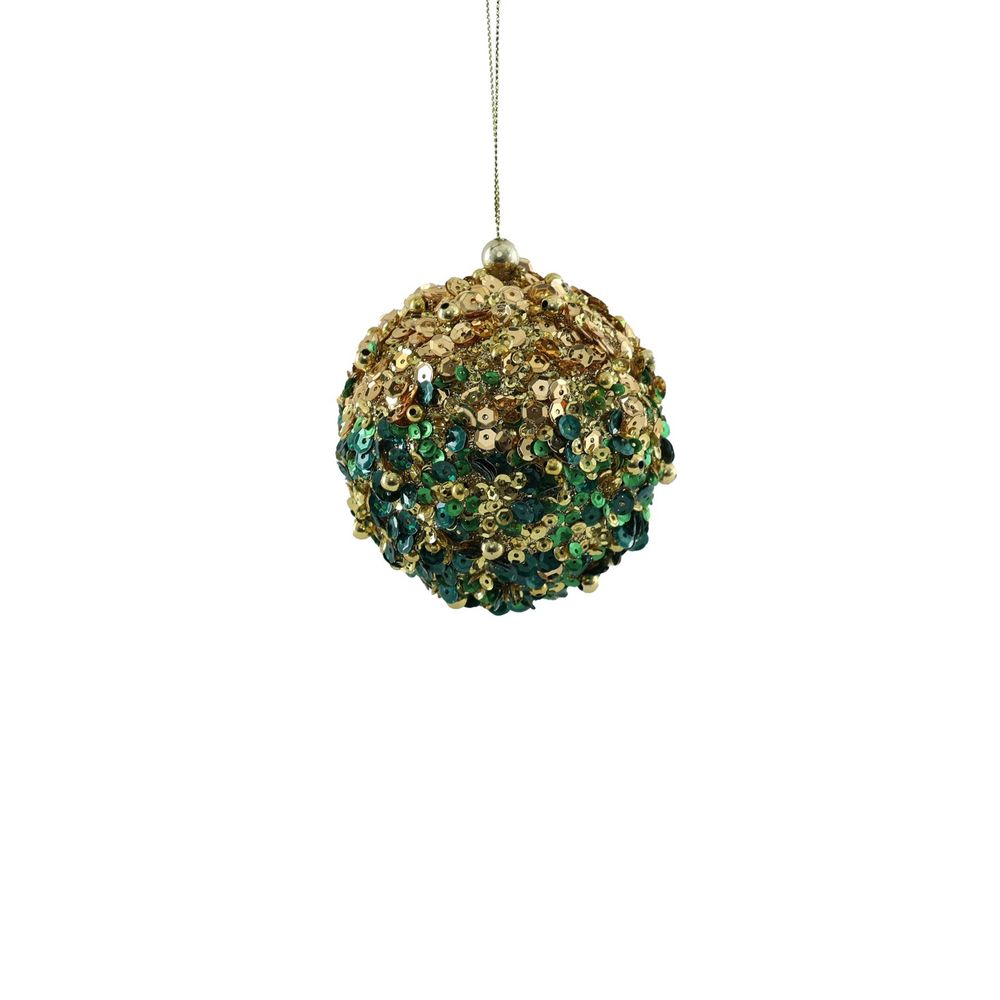 Bead Encrusted Bauble - Gold & Green