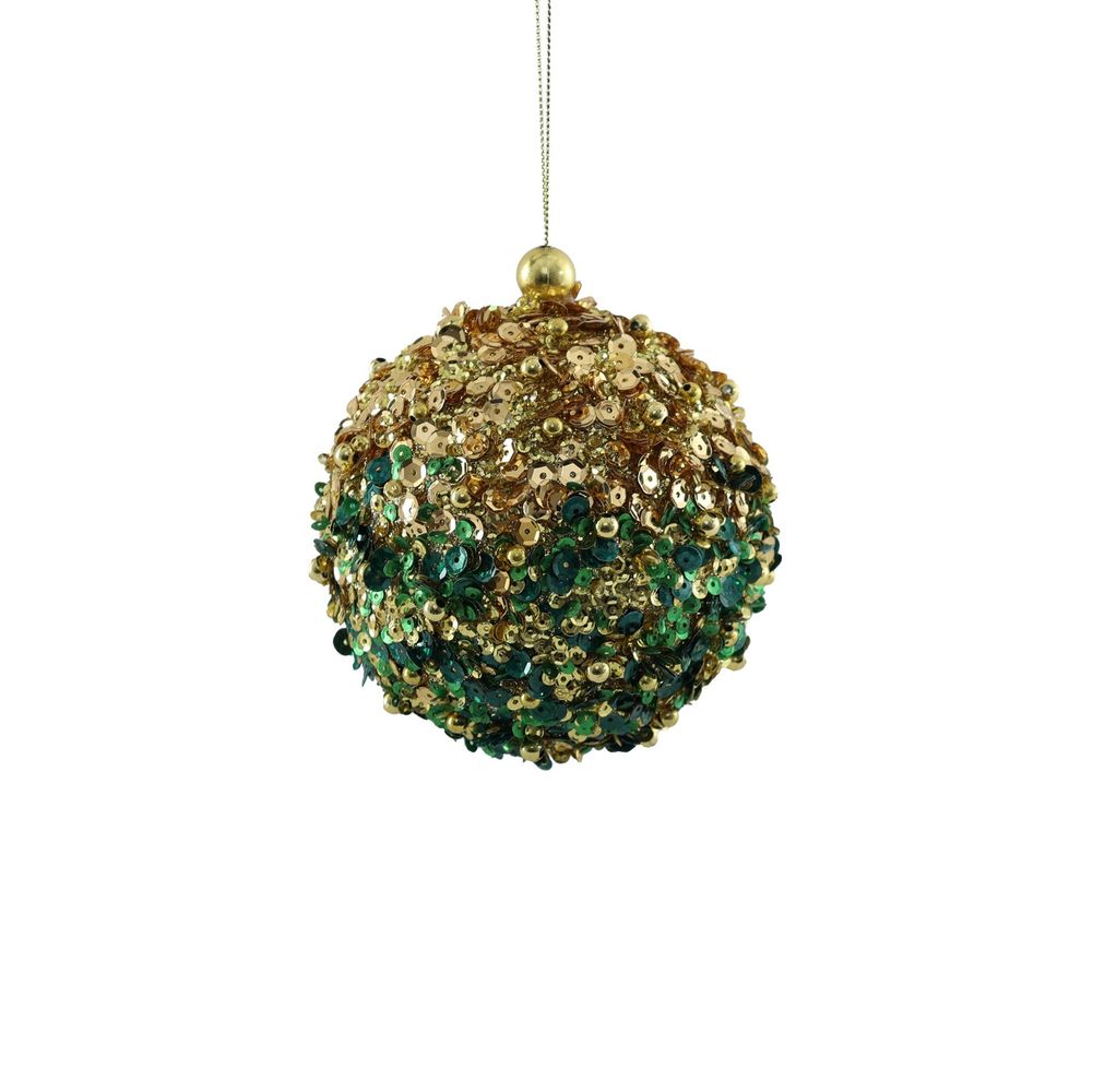 Bead Encrusted Bauble Gold/Green 11cm