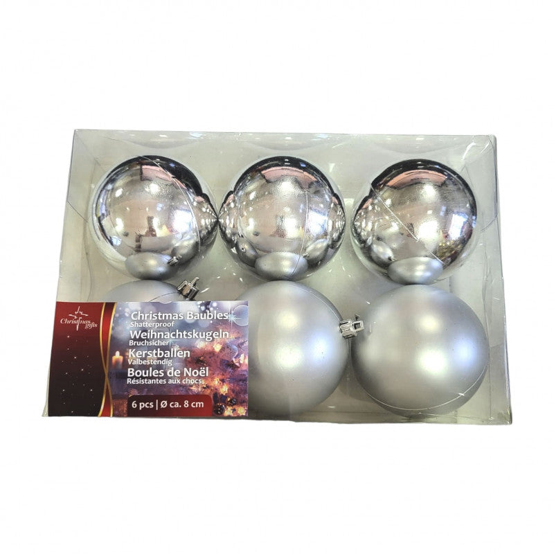 8cm Silver Bauble Set 6 Pack
