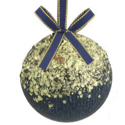 navy and gold Christmas tree baubles
