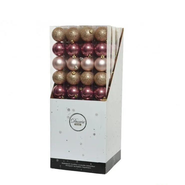 6cm Mixed Shatterproof Baubles - Tube of 10 Pink & Gold