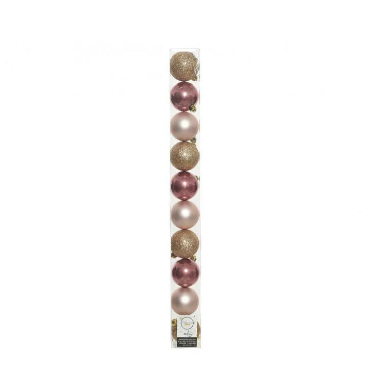 6cm Mixed Shatterproof Baubles - Tube of 10 Pink & Gold