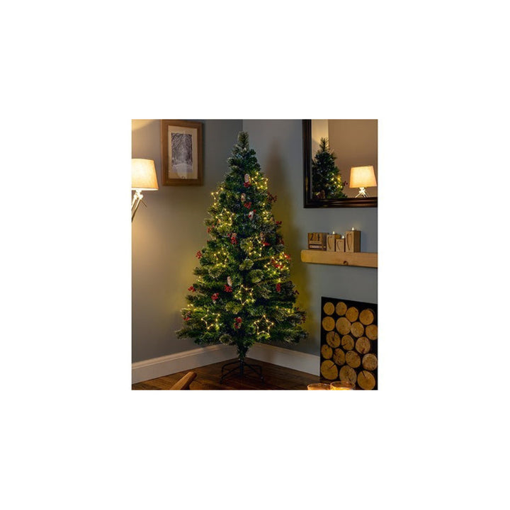 Fibre Optic Christmas Tree - Snow Tipped LED With Berries & Pine Cones