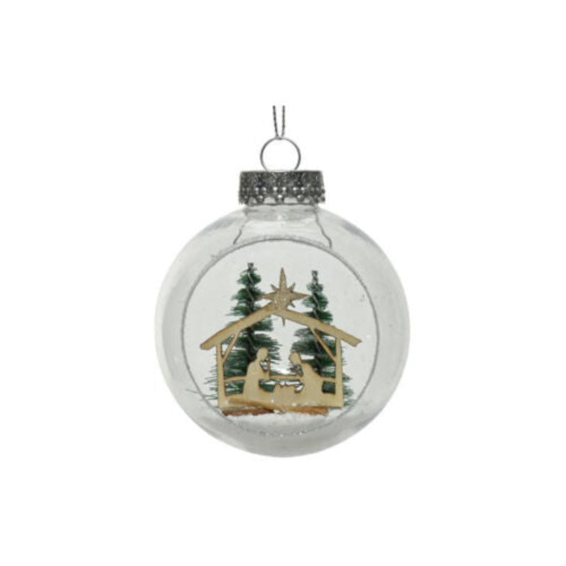 8cm Transparent Bauble With Nativity Scene