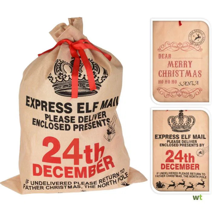 Jute Gift Sack With Red Ribbon