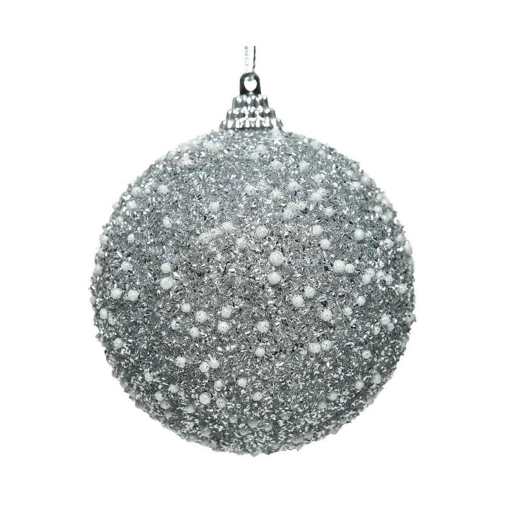 Bauble Foam Glitter Silver 8cm