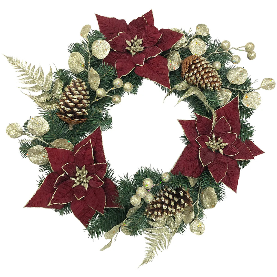 22" Dark Red Poinsettia Wreath