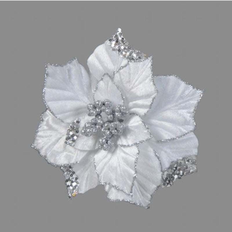 22cm Clip Velvet Poinsettia