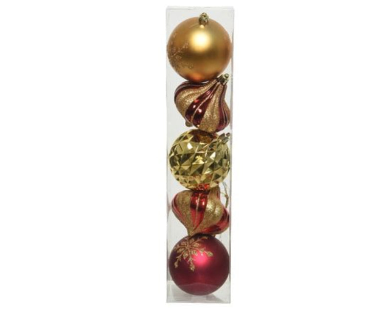 8cm Shatterproof Bauble - Red & Gold (Box of 5)