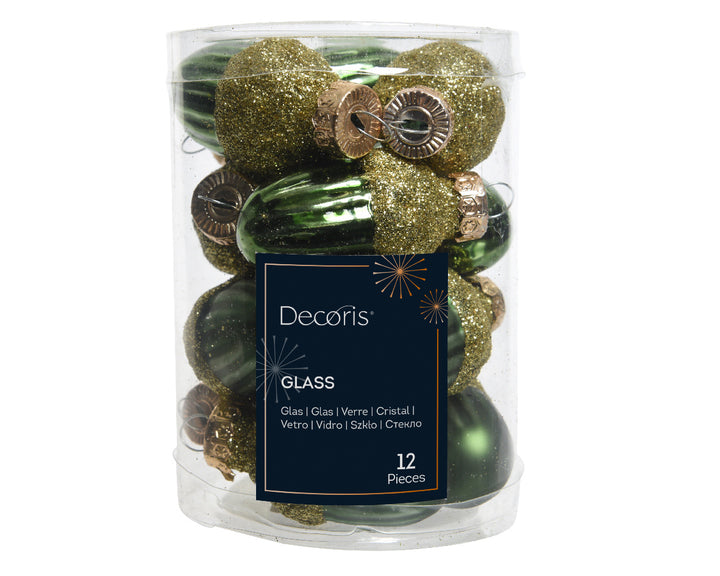 Acorn Baubles Pine Green - Set of 12