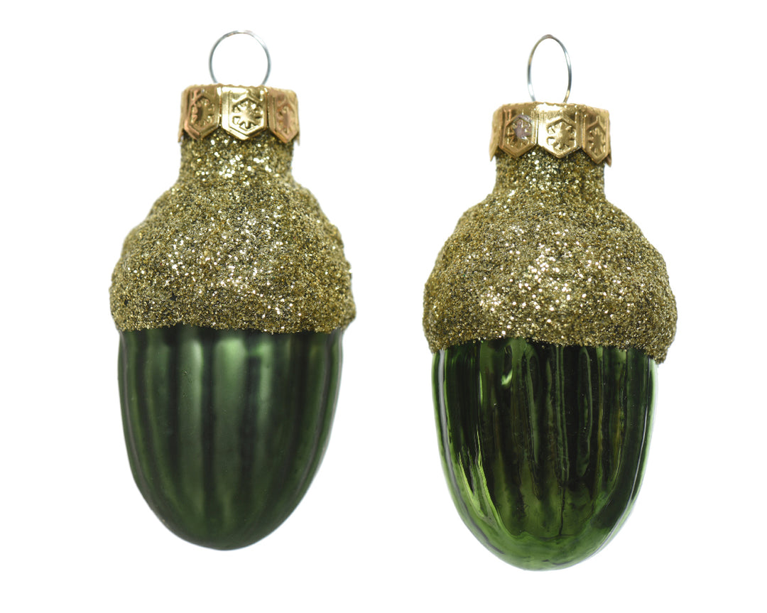 Acorn Baubles Pine Green - Set of 12