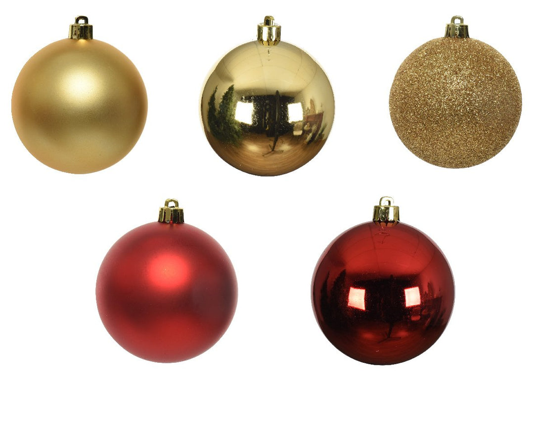 Kaemingk Mixed Red & Gold Shatterproof Baubles - Box of 30