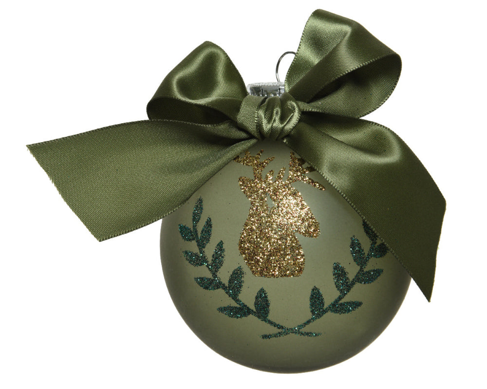 8cm Shatterproof Bauble With Bow - Moss Green