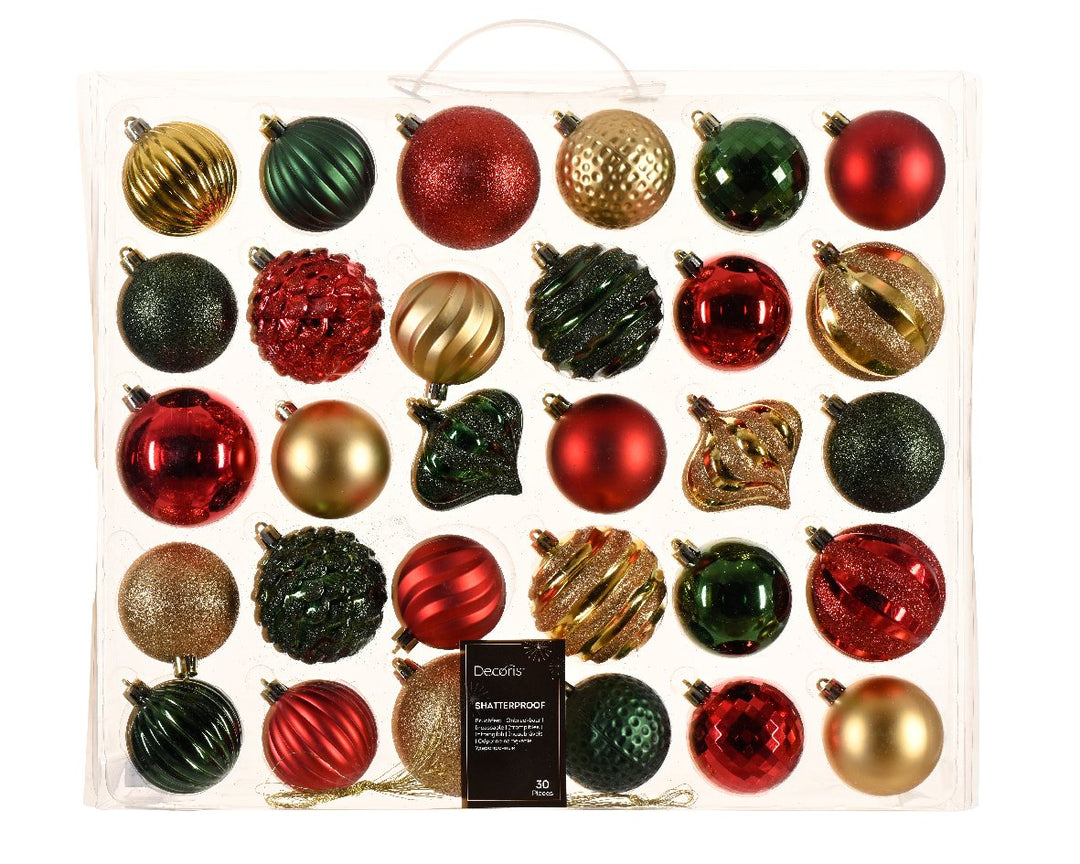 Kaemingk Mixed Coloured Shatterproof Baubles - Box of 30