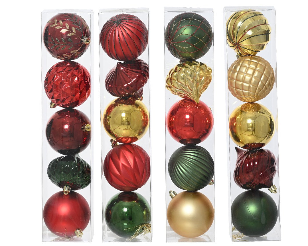 Kaemingk Mixed Mould Red & Gold Shatterproof Baubles - Tube of 5